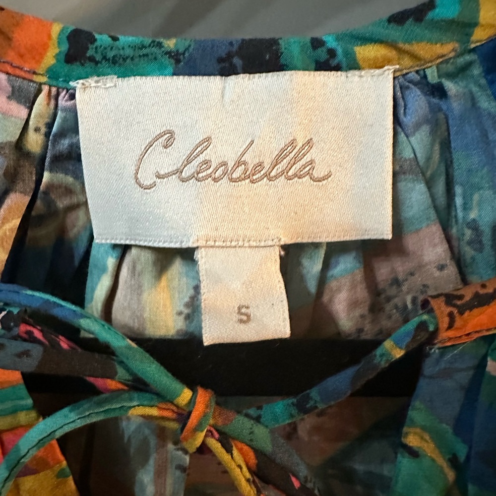Cleobella Kai 100% Organic Cotton Puff Sleeve Tropical Print Blouse Size Small - Picture 6 of 12